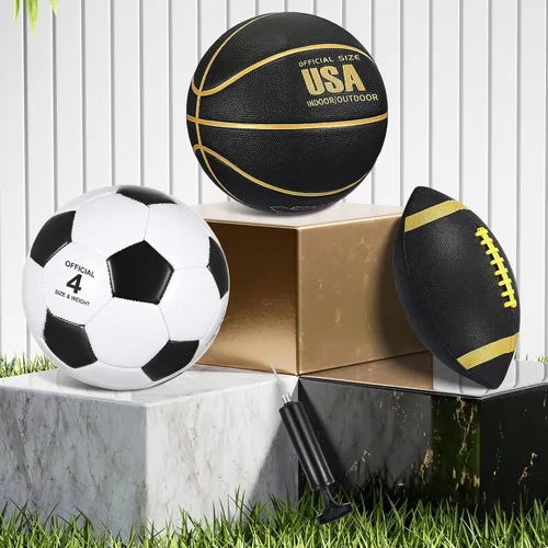 Vista 7 de Libima Juego de 3 pelotas deportivas para niños y adolescentes, incluye tamaño oficial, baloncesto, fútbol, fútbol con bomba y bolsa de transporte