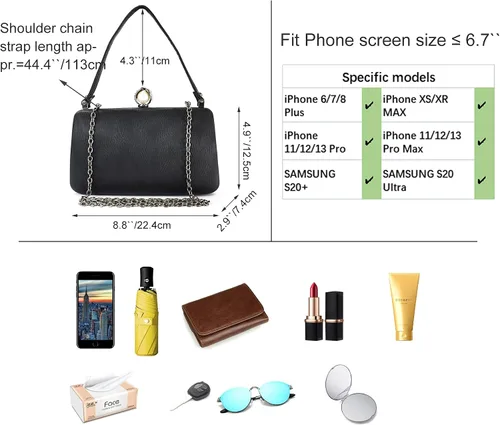 Vista 4 de Bolsa de noche para mujer con asa superior formal para graduación cóctel fiesta boda novia bolso de mano con cadena cruzada