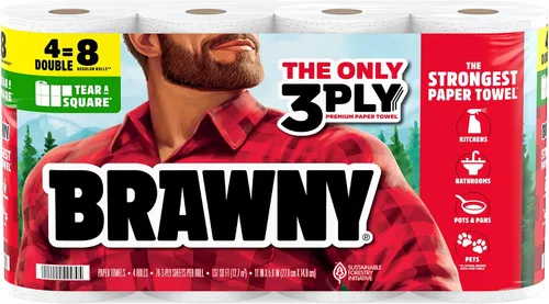 Vista 11 de Brawny Tear-A-Square Toallas de Papel de 3 Capas, 6 Rollos Dobles = 12 Rollos Regulares (3 Paquetes de 2)
