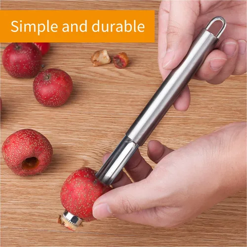 Vista 6 de Juego de descorazonador y descorazonador de frutas y verduras multifunción de acero inoxidable y removedor de picaduras para manzana, pera, cereza