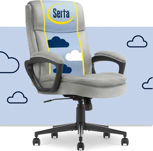 Vista 13 de Serta Comfort Ergo - Silla de oficina ejecutiva, diseño ergonómico de respaldo medio con soporte lumbar, cojín de asiento de doble capa semipelado