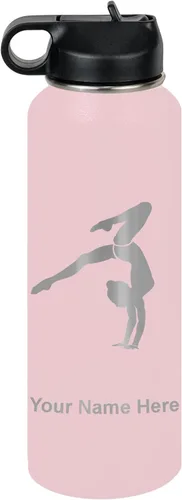 Vista 16 de LaserGram Botella de agua personalizada, soporte de mano de gimnasta, acero inoxidable de doble pared aislada al vacío con popote superior, regalo