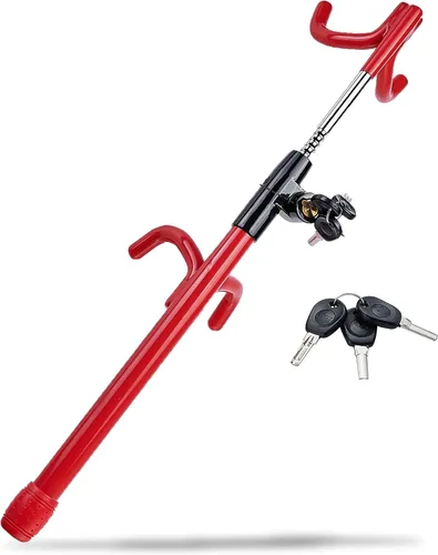 Vista 10 de Bloqueo de Volante Antirrobo de Alta Resistencia para Coche, Abrazadera de Longitud Ajustable, Doble Gancho, Ajuste Universal, Negro