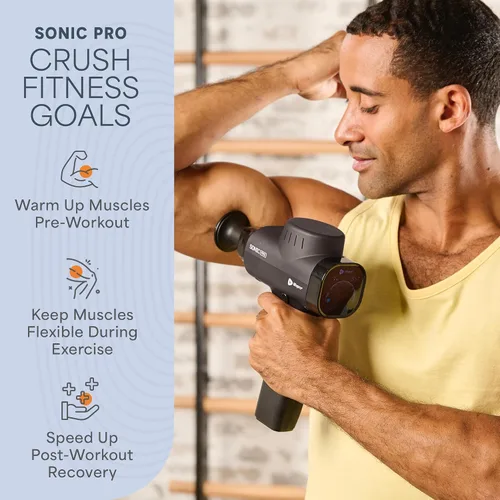 Vista 7 de Lifepro SonicPro Pistola de masaje muscular de percusión con calor, 9 cabezales Negro