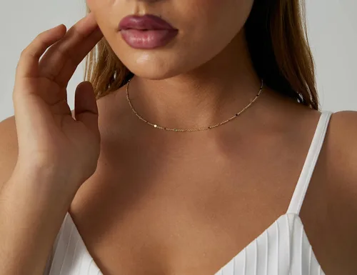 Vista 5 de Pancert Danity - Collar de oro para mujer, chapado en oro de 14 quilates, collar de cadena de eslabones de oro, collar de barra de puntos pequeños