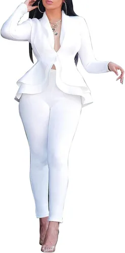 Vista 12 de Salimdy 2 Piece Outfits for Women Long Sleeve Dressy Blazer Pants Suits Negro