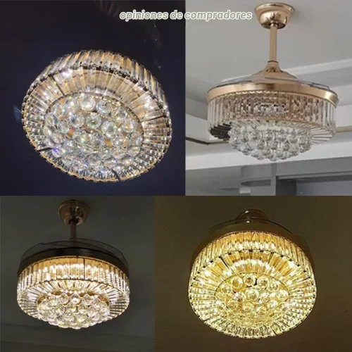 Vista 6 de Lámpara de techo de cristal de 42 pulgadas con control remoto, ventilador de techo retráctil con luces, lámpara LED moderna con kits de accesorios