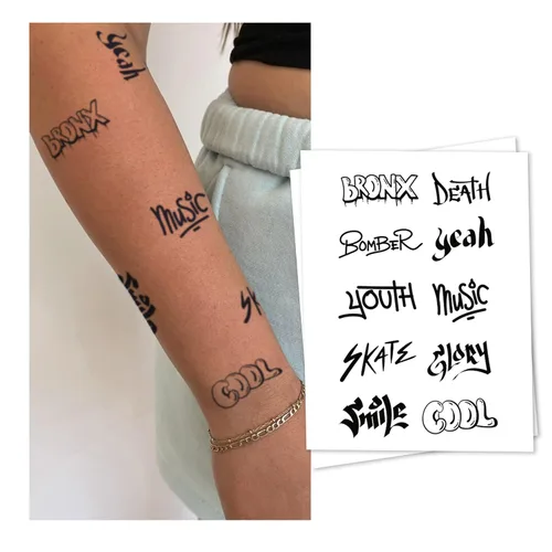 Vista 7 de INKARTLINK Tattoo Tech, 2 hojas de tatuaje semipermanente mediano, tatuajes temporales de diseño artístico para adultos, dura 1-2 semanas