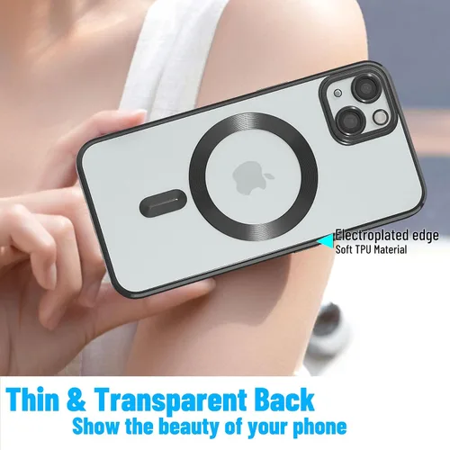Vista 3 de Funda magnética para iPhone 15, galvanizada transparente, delgada, para iPhone 15 (6.1 pulgadas), con película protectora de pantalla, a prueba
