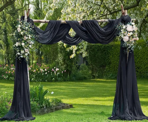 Vista 25 de Warm Home Designs Paquete de Tela para Arco de Boda Tiene 2 Scarves de 216 Pulgadas (18 Pies) en Tela Azul Marino y Blanco para Ceremonia de Boda