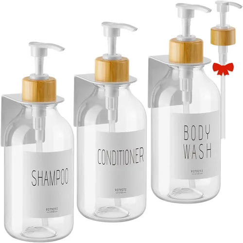 Vista 7 de VITVITI Dispensador de champú y acondicionador, dispensador de jabón de ducha de gel corporal montado en la pared, 3 cámaras, botellas de ducha