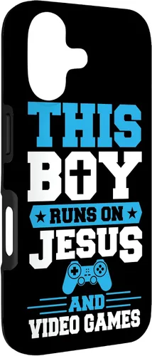 Vista 3 de This Boy Runs On Jesus and Video Games Christian Gamer Case for iPhone 17