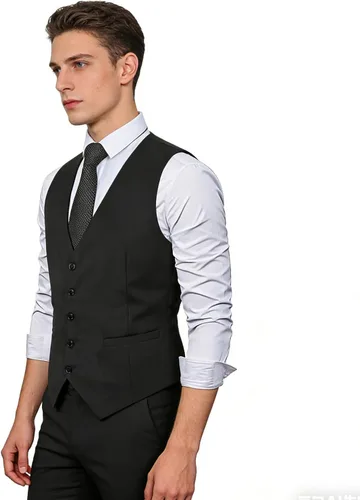 Vista 5 de Alizeal Chaleco de Traje de Negocios Clásico de Color Sólido para Hombre de Ajuste Regular Chaleco de Esmoquin para Boda Negro