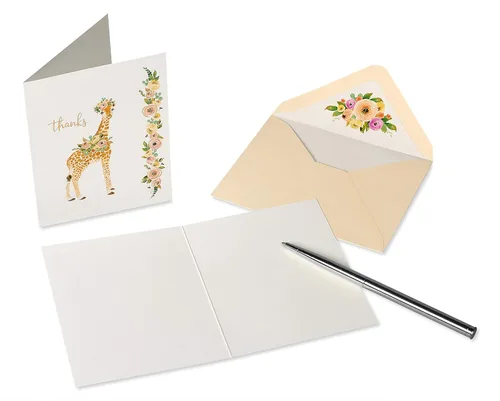 Vista 4 de Papyrus Tarjetas de agradecimiento para bebés con sobres, elefante y jirafa (20 unidades)