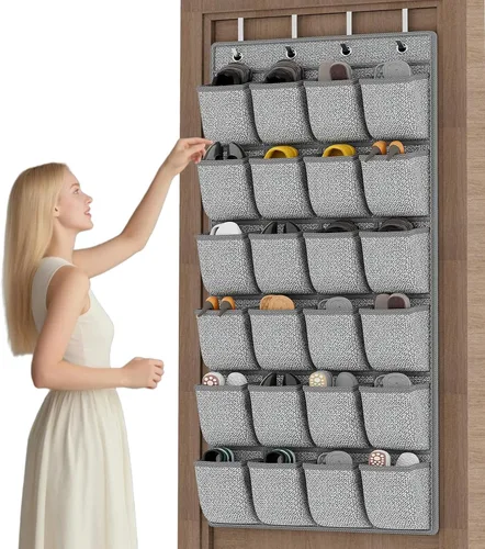 Vista 19 de homyfort Organizador de zapatos sobre la puerta, 24 bolsillos grandes de malla transpirable, estante colgante para zapatos que ahorra espacio