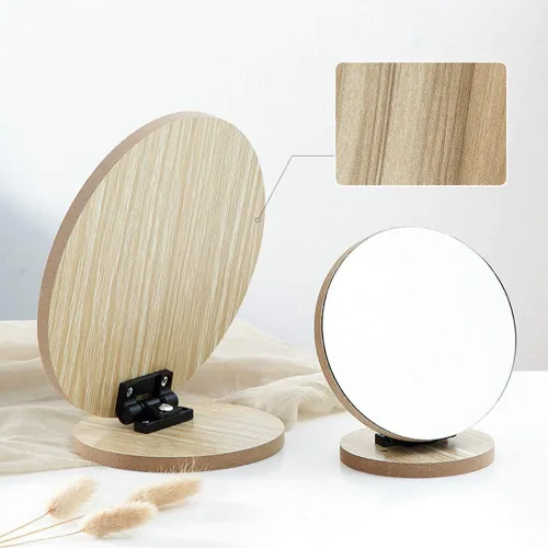 Vista 5 de Aestivate Espejo de mesa compacto redondo - Marco de madera de pie, rotación de 90 grados para maquillaje y cosmética