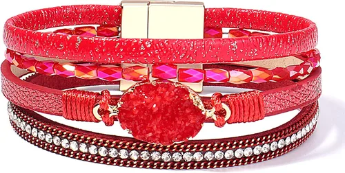 Vista 43 de FANCY SHINY - Pulsera de cuero estilo bohemio, pulsera de cuentas de cristal con cierre magnético, regalos de joyería para mujer