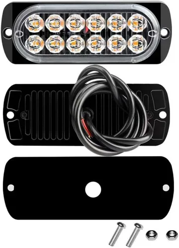 Vista 7 de CYDZSW 4 luces estroboscópicas intermitentes para camiones, 12 LED de 12 a 24 V, barra de luz de construcción para vehículos, kit de luces LED ámbar