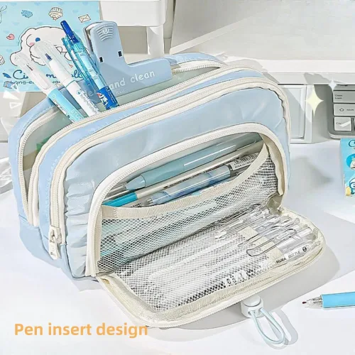Vista 2 de Estuche para Lápices de Gran Capacidad, Porta Bolígrafos de Gran Apertura, Bolsa para Lápices Linda y Estética con Cordón, Estuche para Bolígrafos