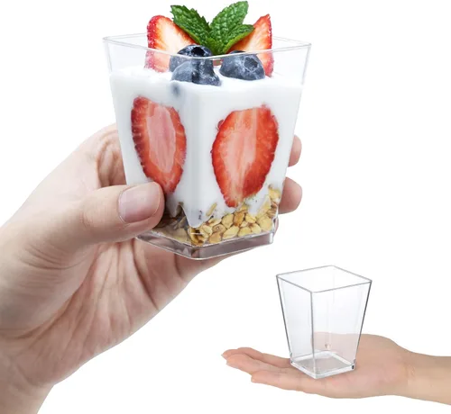 Vista 3 de SHOPDAY Vasos de postre de plástico de 5 oz: paquete de 30 vasos cuadrados transparentes con cucharas, pequeños vasos de parfait, mini vasos