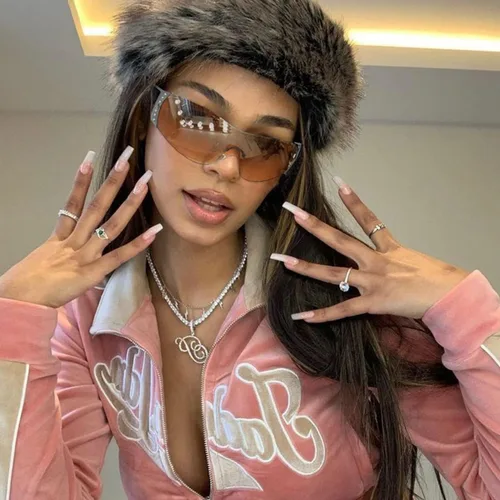 Vista 2 de Gafas de sol Y2K envolventes sin montura para mujeres y hombres, diseño de escudo futurista sin marco, protección UV