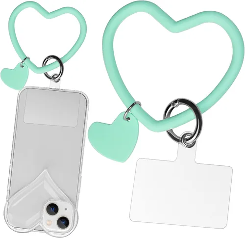 Vista 13 de Correa de silicona con forma de corazón para teléfono, correa de muñeca para teléfono celular con soporte para llaves, universal compatible