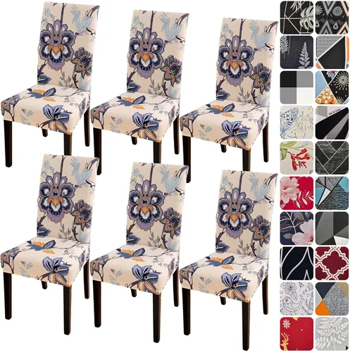 Vista 40 de Juego de 4 fundas para sillas de comedor, elásticas de elastano estampadas, fundas para sillas de comedor, lavables, extraíbles para sillas Parsons