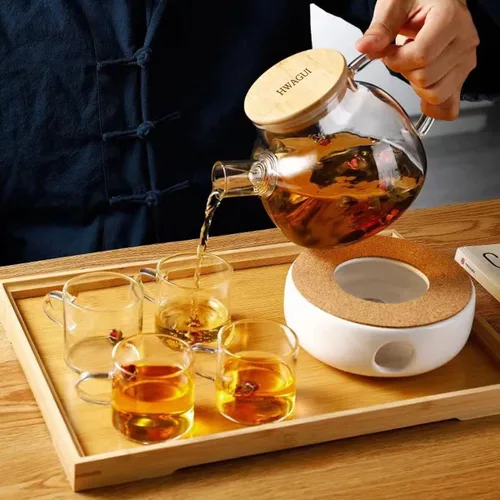 Vista 3 de Tetera de vidrio con infusor para té suelto y té floreciente, tetera de vidrio resistente al calor y hervidor para estufa, perfecta tetera, 33.8 fl