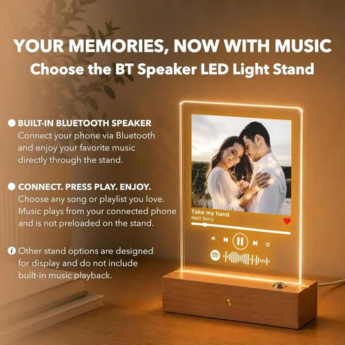 Vista 7 de Placa de música personalizada con soporte de luz LED - Placa de canción personalizada para pareja con código y texto, regalo de última hora, regalo
