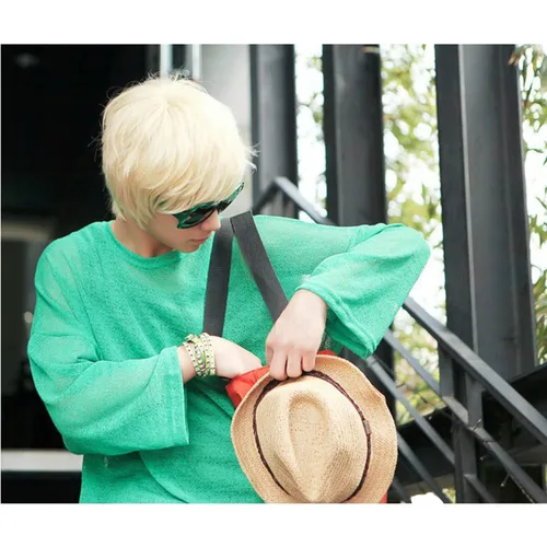 Vista 6 de ESUPPORT Mens Boys Short Straight Platinum Blonde Wig Cosplay Party Costume