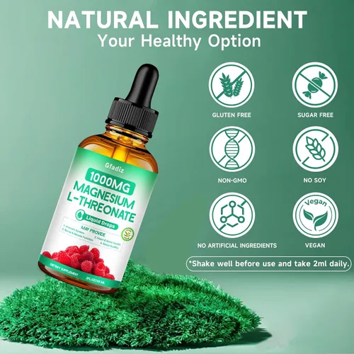 Vista 5 de L-treonato de magnesio 1000 mg, treonato de magnesio con teanina, apigenina y bálsamo de limón, magnesio líquido para la salud del cerebro, sueño