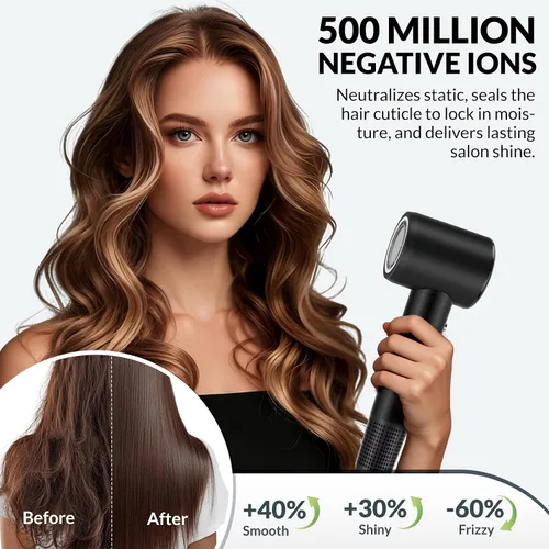 Vista 3 de Chignon Secador de pelo con difusor, secador de pelo iónico de viaje con motor de alta velocidad de 160,000 RPM para secado rápido, secador de pelo