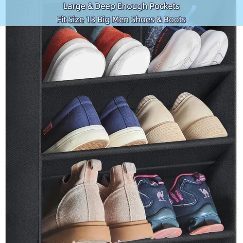 Vista 4 de Organizador de zapatos sobre la puerta, paquete de 2 organizadores colgantes con grandes bolsillos profundos, estante para armario y dormitorio