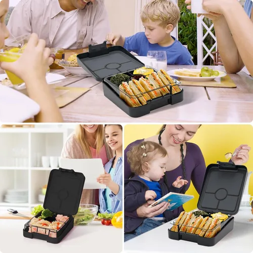 Vista 6 de AOHEA Lonchera Bento para niños, para la escuela, a prueba de fugas, caja Bento pequeña con 4 compartimentos para guardería, tamaño de porciones