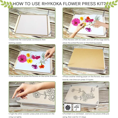 Vista 5 de Rhykoka Kit de prensa de flores grandes para adultos, 10 capas de 11.8 x 8.3 pulgadas, kit de prensa de plantas de hojas de madera, gran regalo
