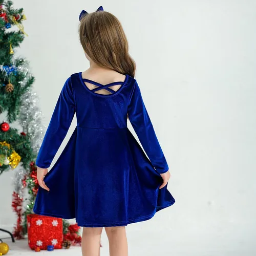 Vista 5 de Weixinbuy Toddler Girl Fall Winter Clothes Outfit Baby Girl Velvet Twirl Dress Long Sleeve Pocket Swing Party Dress for Girl