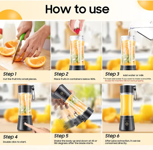 Vista 5 de Licuadora portátil inalámbrica de tamaño personal – Licuadora sin BAP para hacer batidos y batidos, taza de jugo de 12 onzas con 6 cuchillas, se