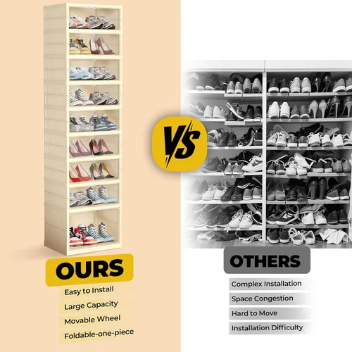 Vista 5 de GCCSJ Organizador de zapatos plegable de 9 niveles, 18 pares, estante de zapatos plegable de plástico, armario de almacenamiento plegable con puerta