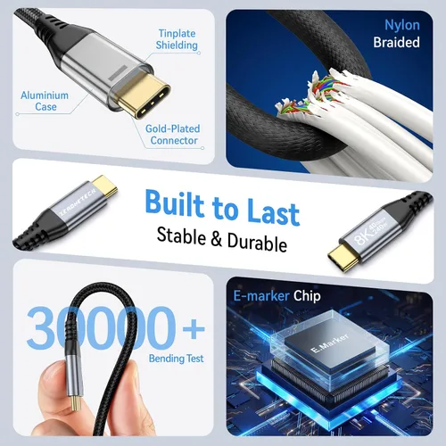 Vista 6 de ZeroneTeck Cable USB C de 40Gbps para Thunderbolt 4 de 0.5 pies, 6 pulgadas, transferencia de datos de 40Gbps, [8K@60Hz/Dual 4K@60Hz] Cable corto