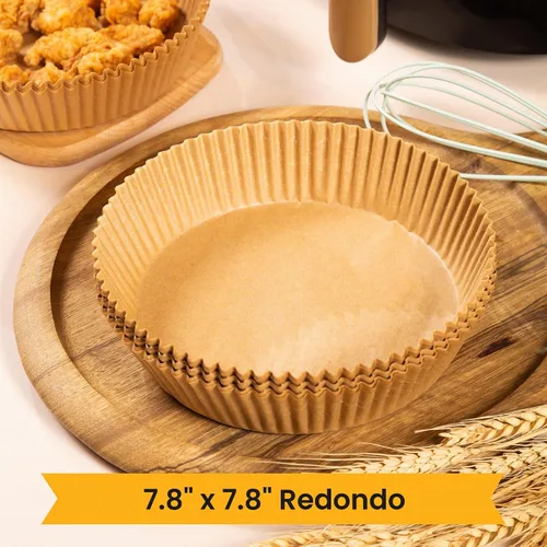 Vista 3 de Mindful Design Forros de Papel para Freidora de Aire, 125 Piezas, Papel Pergamino, Forro Desechable para Freidora de Aire para Microondas, Redondo