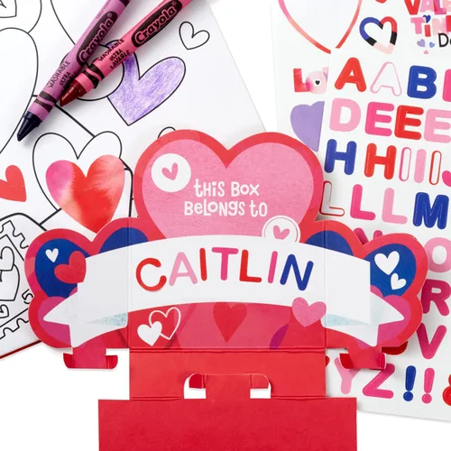 Vista 9 de Hallmark Buzón desplegable para el día de San Valentín con tarjetas y calcomanías para intercambio en el aula