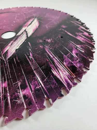 Vista 9 de Double Sided Saw blade Painting in Purple Colors of Fantasy Landscape scenes Flip Sides by artist Jason Girard
