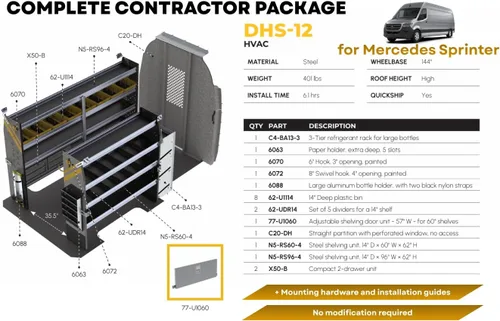 Vista 2 de Ranger Design - Estantería HVAC para furgoneta, compatible con Mercedes Sprinter, 144" WB - DHS-12