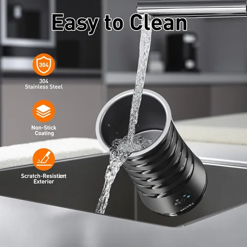Vista 7 de Espumador de leche eléctrico Secura, vaporizador automático de leche, máquina de espuma caliente y fría 4-EN-1 - 8.4oz/240ml calentador de leche
