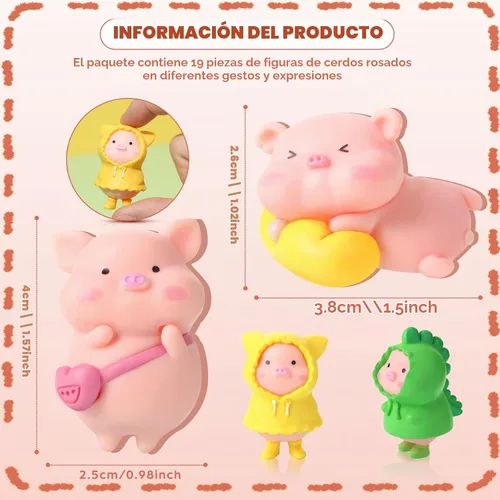 Vista 2 de Leitee 19 Pcs Tiny Pig Figurines Set Pig Cake Topper Decor,Classic