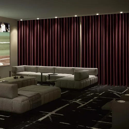 Vista 15 de Frelement Cortinas de cine de terciopelo con ganchos planos de privacidad con forro opaco para sala de cine, sala de cine, escenario, villa, 100