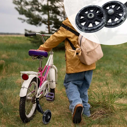 Vista 5 de Par de ruedas auxiliares de bicicleta para niños, accesorios para bicicletas de 12 "14" 16", ruedas de entrenamiento flash