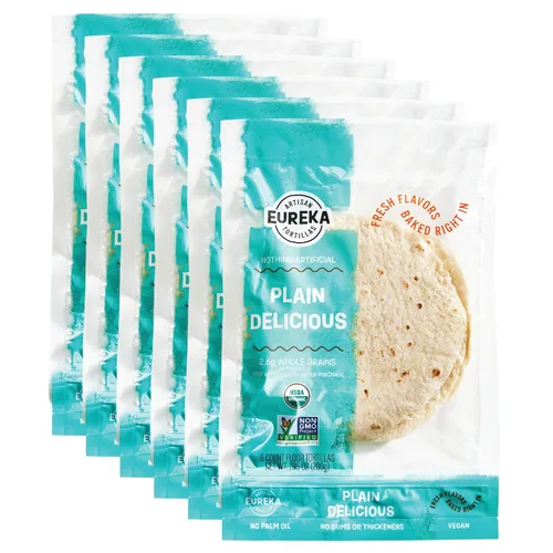 Vista 16 de Eureka Tortilla All Flavors - Paquete variado Tortillas de harina artesanales Mini granos enteros de 6 pulgadas Veganas, sin OMG, bajas