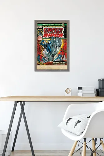 Vista 6 de Trends International Marvel Comics Ghost Rider - Póster de pared con portada #1, 22.4 pulgadas de largo x 14.7 pulgadas, versión enmarcada de madera