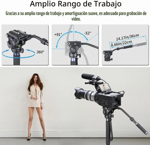 Vista 4 de VM70CK Kit de monopie de fibra de carbono - VM70CK Profesional Cabeza de fluido hidráulico Monopod extraíble Soporte de trípode de viaje